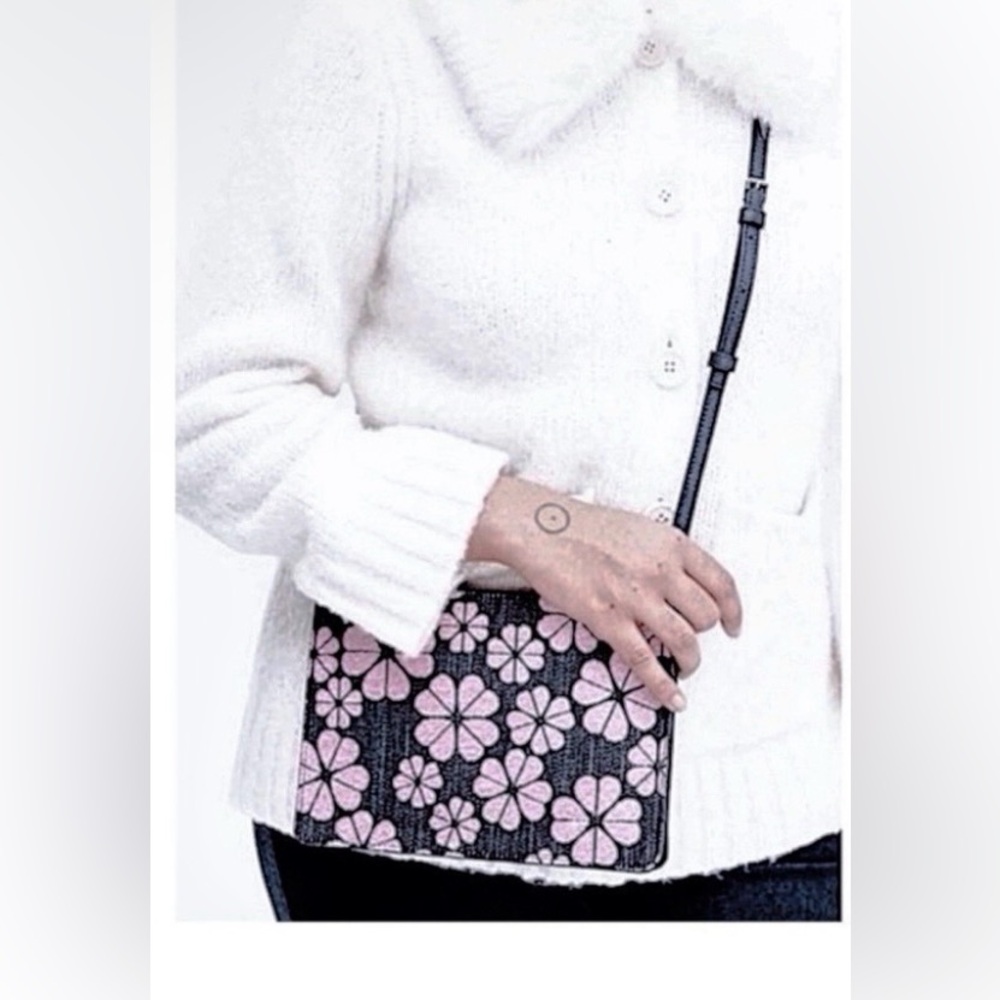 Kate Spade On Purpose Floral Black and Pink Denim Crossbody Bag